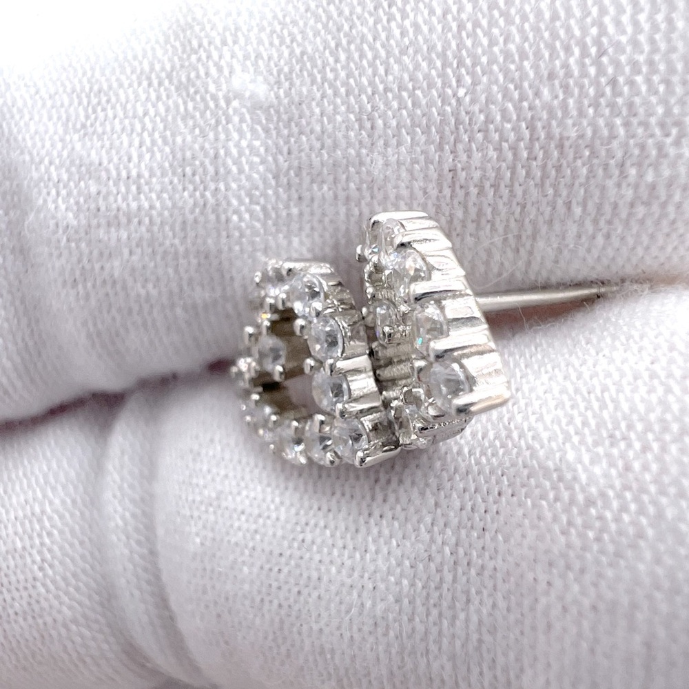 .925 Sterling Silver Open Heart Clear Cz Earrings - Picture 4 of 14